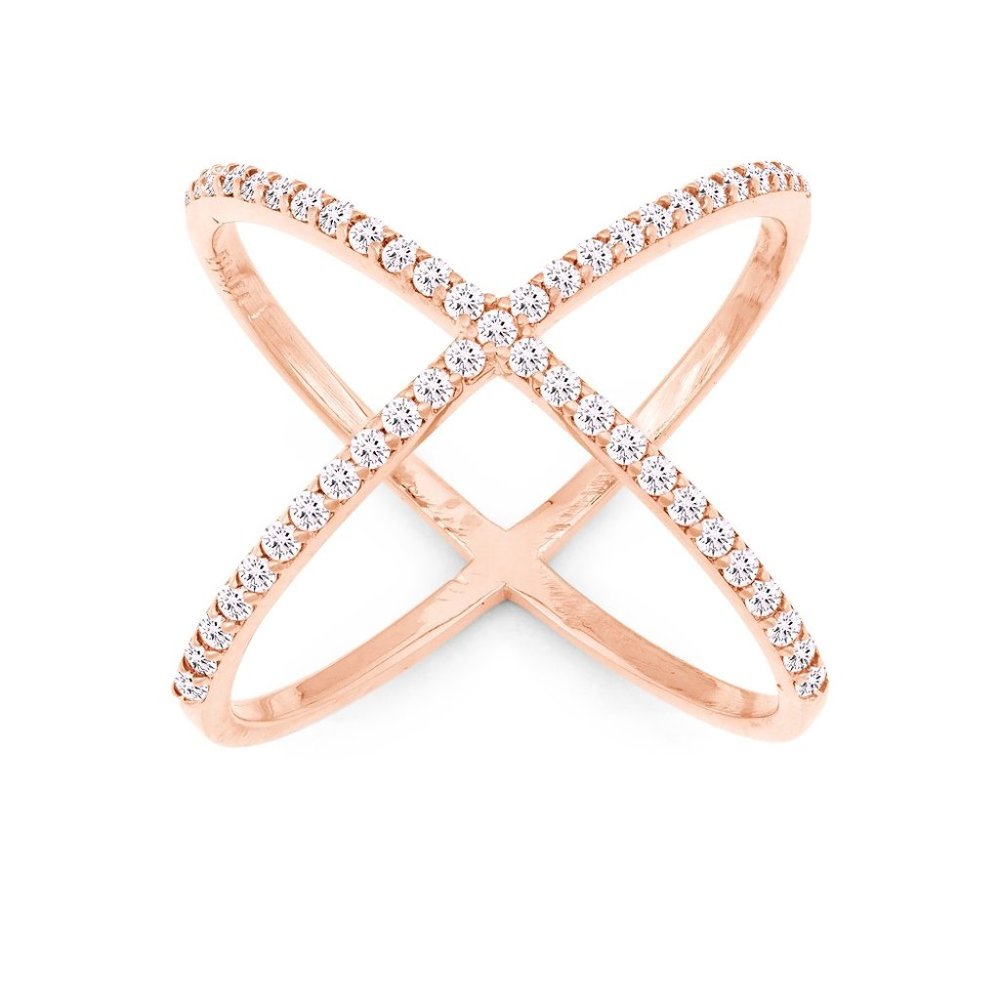 14kt Rose Gold Sterling Silver CZ X Ring
